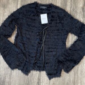 Forever 21 Black Textured Tie Font Cardigan Shrug